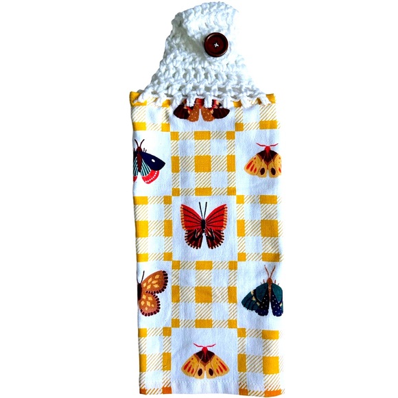 Hand Crafted Other - HAND CRAFTED Crocheted Top Butterflies Hanging Kitchen or Bathroom Hand Towel